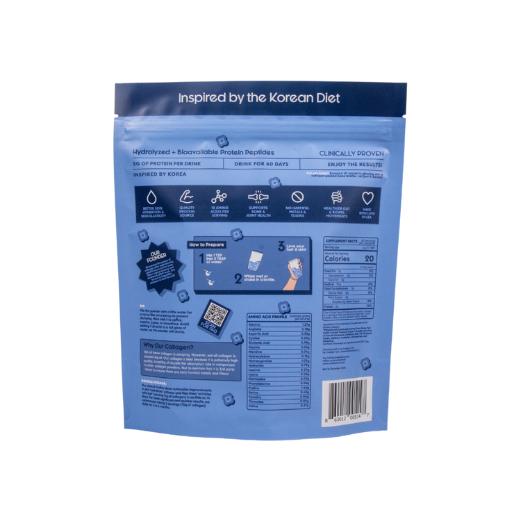 Blue package with text and icons on a white background