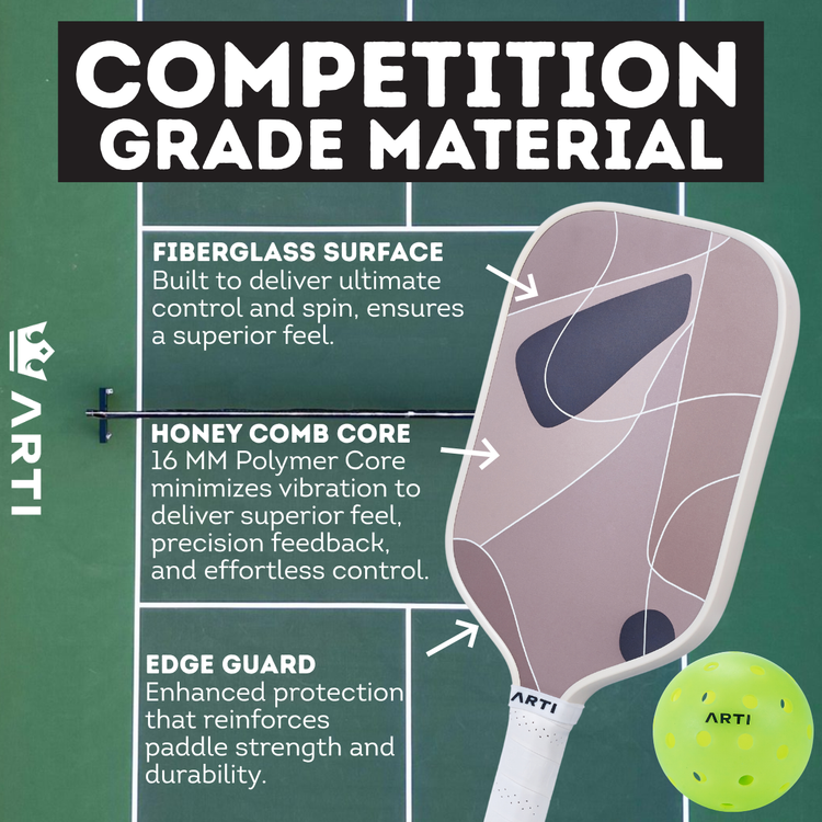 Paddle with features highlighted on a green background, including 'ARTI' branding.