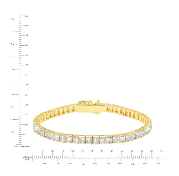 Gold bracelet with diamonds on a white background with measurement scale