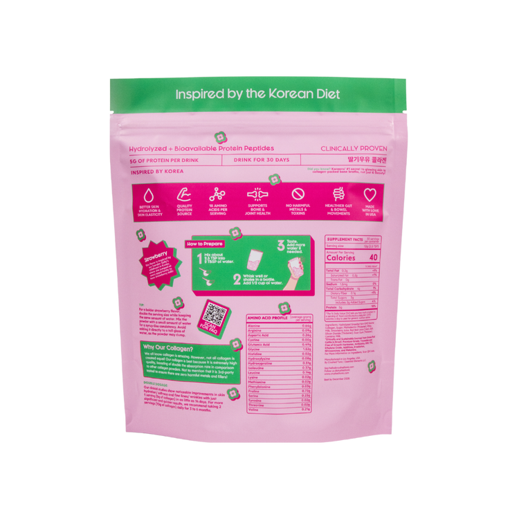 Pink package with green and white text on a white background