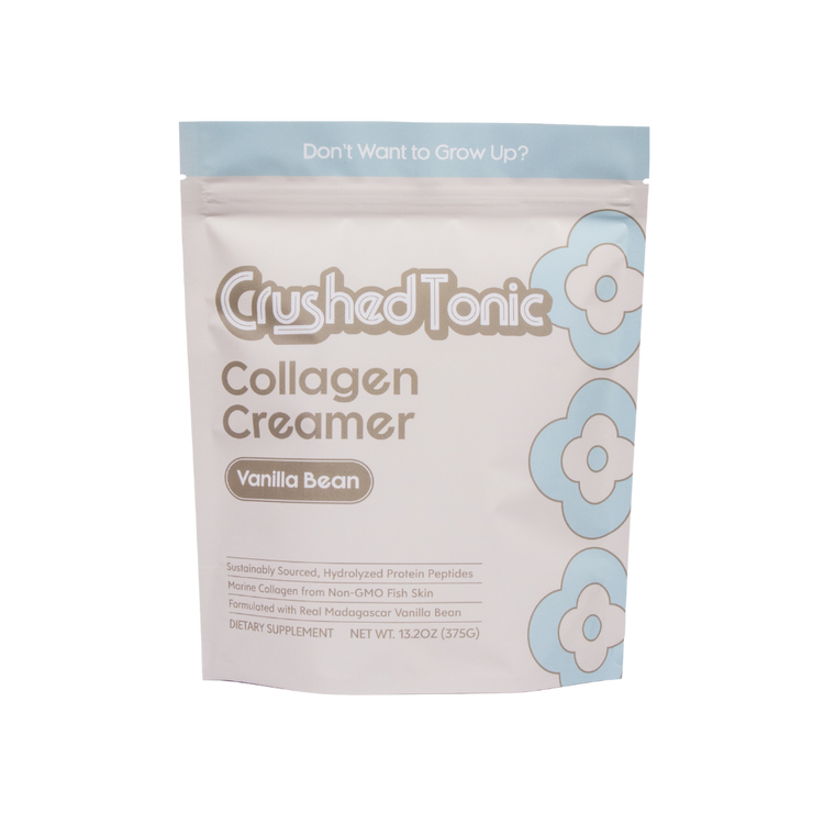 Packaging of Crushed Tonic Collagen Creamer Vanilla Bean on a white background