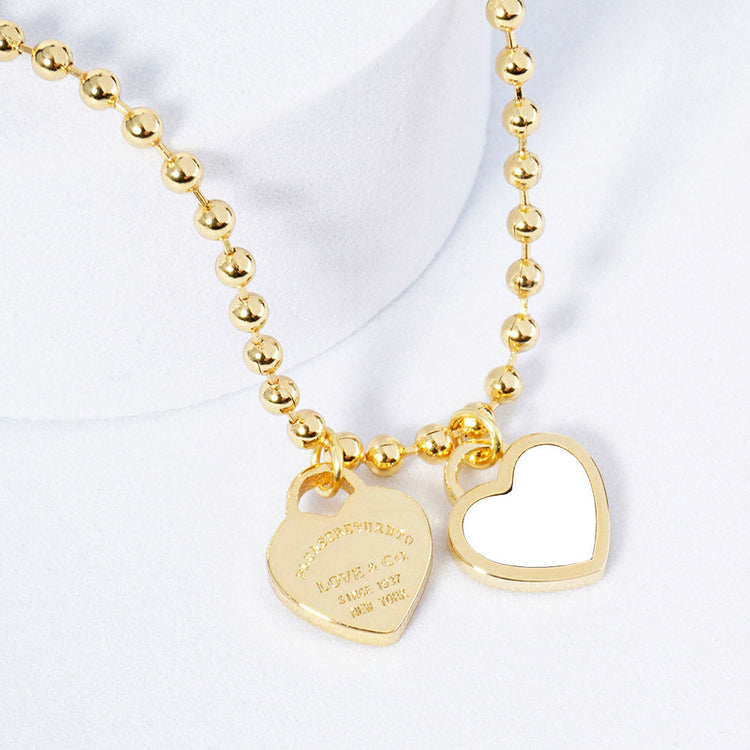 DOUBLE HEARTS ON BALL CHAIN-Gold
