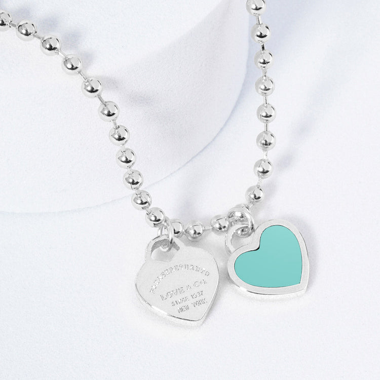 DOUBLE HEARTS ON BALL CHAIN-Silver