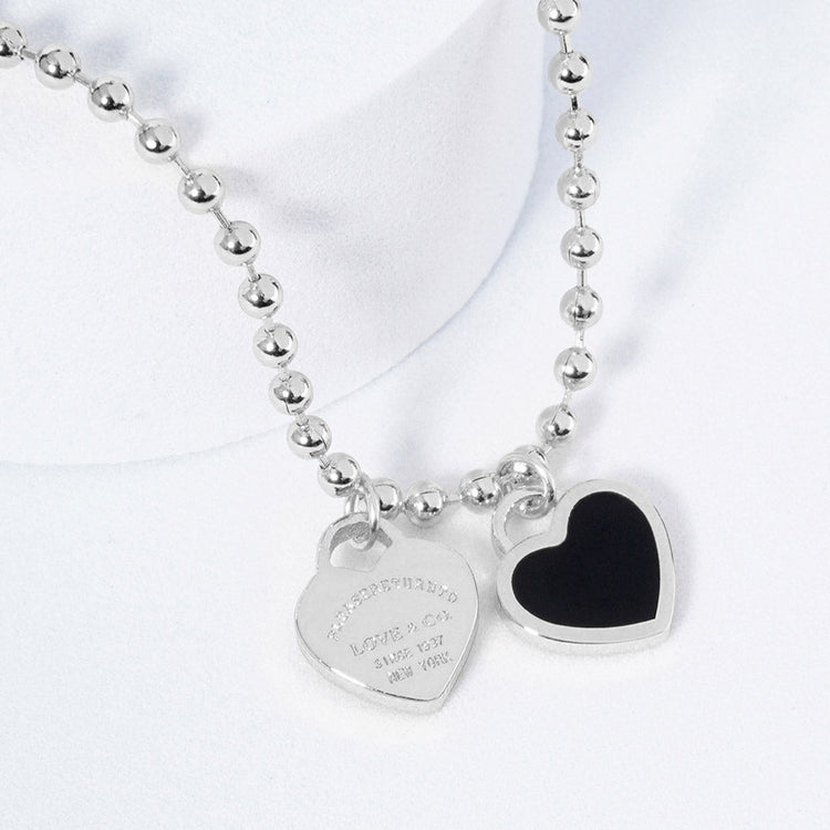 DOUBLE HEARTS ON BALL CHAIN-Silver