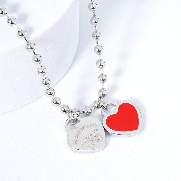 DOUBLE HEARTS ON BALL CHAIN-Silver