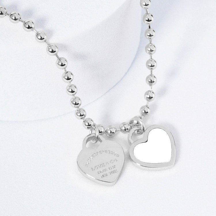 DOUBLE HEARTS ON BALL CHAIN-Silver