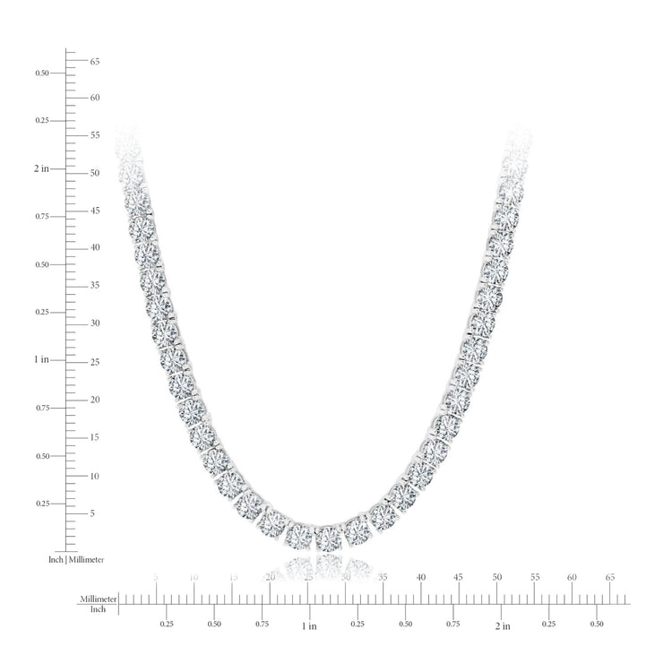 Diamond necklace with a measurement scale on a white background