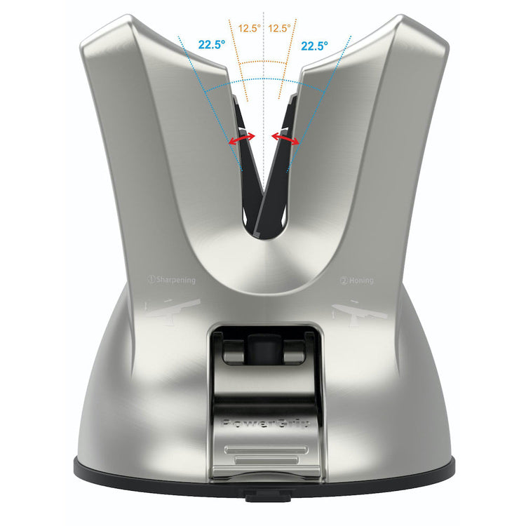 Knife sharpener with measurement details on a white background