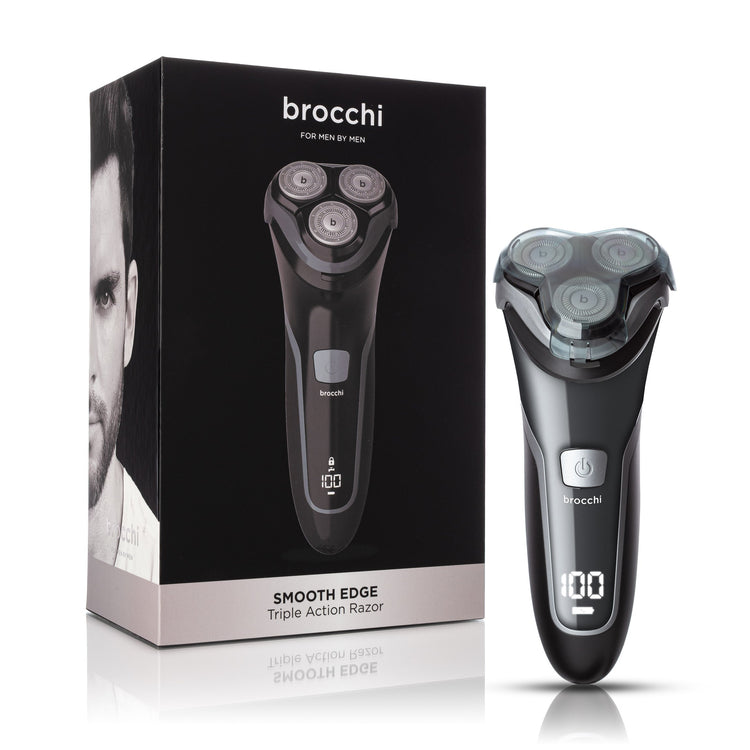 Brocchi electric shaver with packaging on a white background