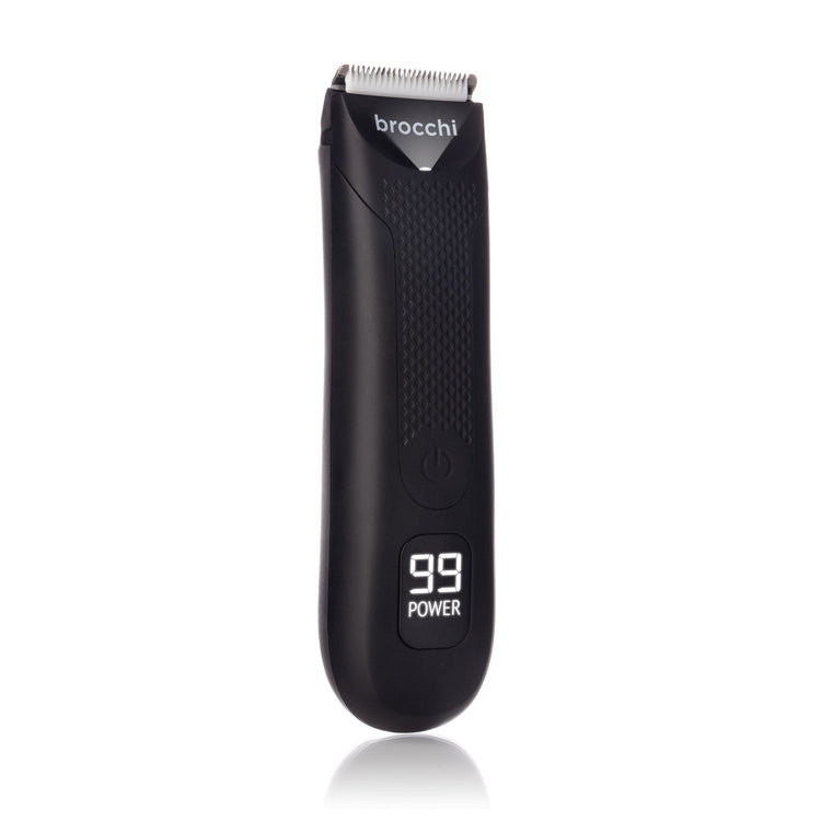 Black hair trimmer with digital display on a white background