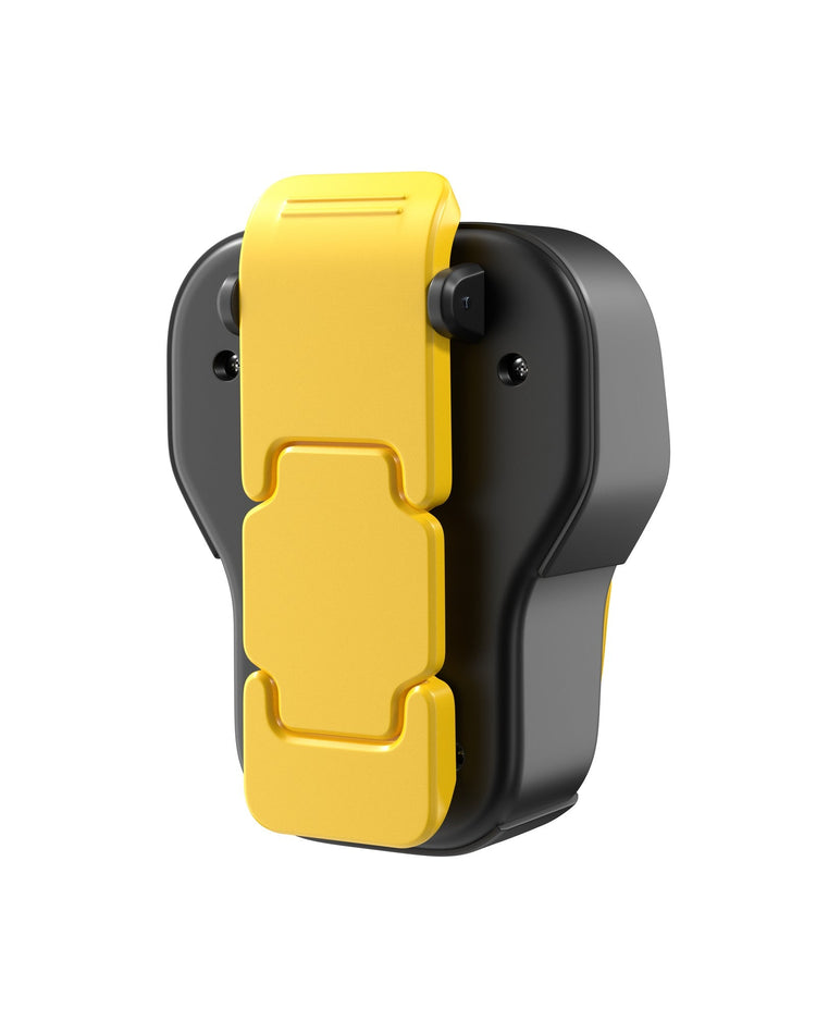 Yellow and black device on a white background