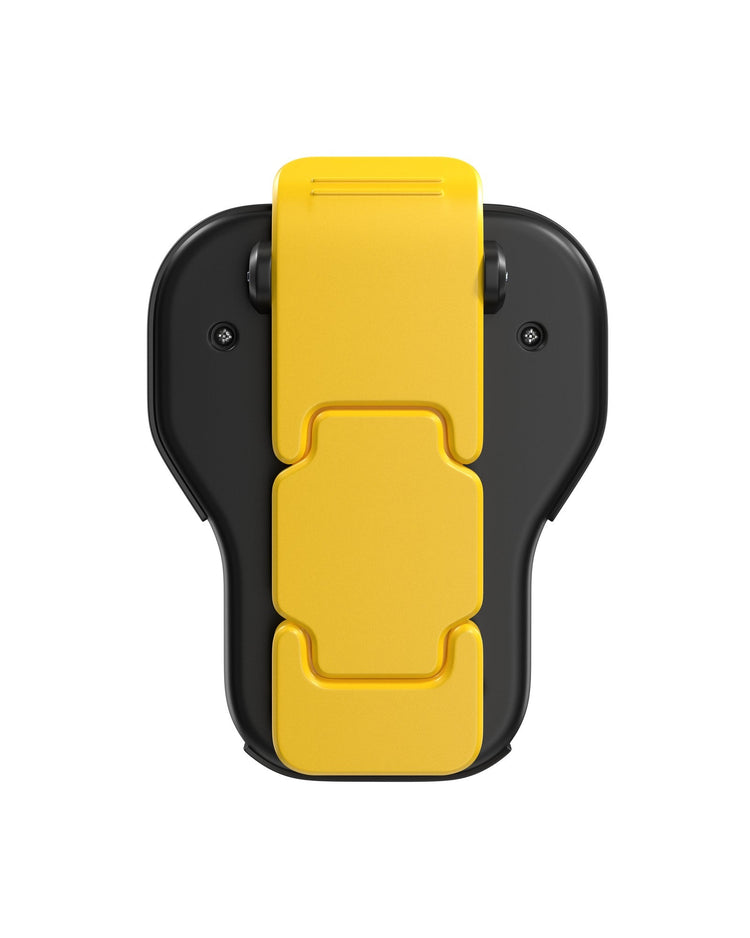 Yellow and black device on a white background