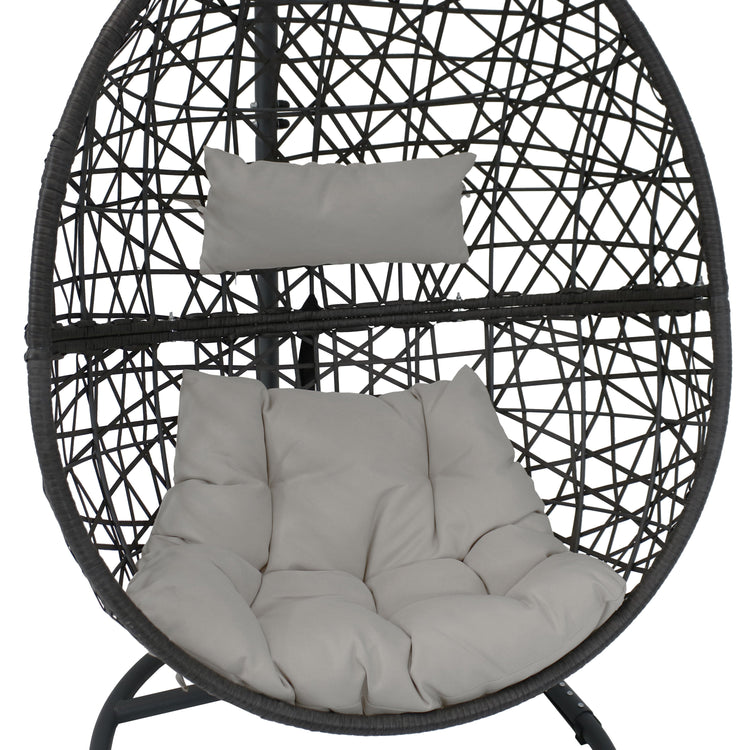 Sunnydaze Gray Caroline Hanging Egg Chair with Stand - Resin Wicker
