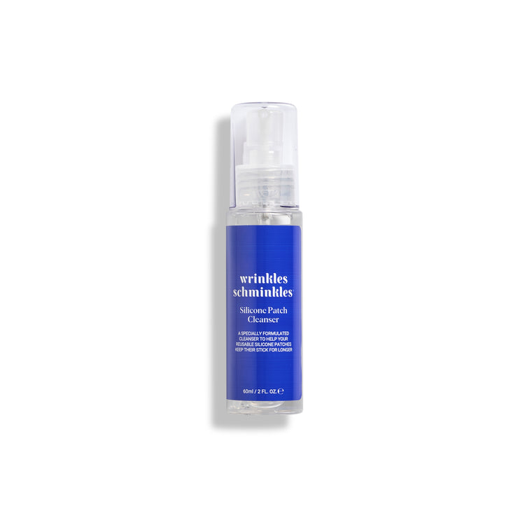 A bottle of Silicone Patch Cleanser designed to clean reusable silicone patches without breaking down the adhesive.