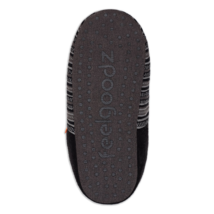 Black sole of a shoe with 'feelgoodz' branding on a white background