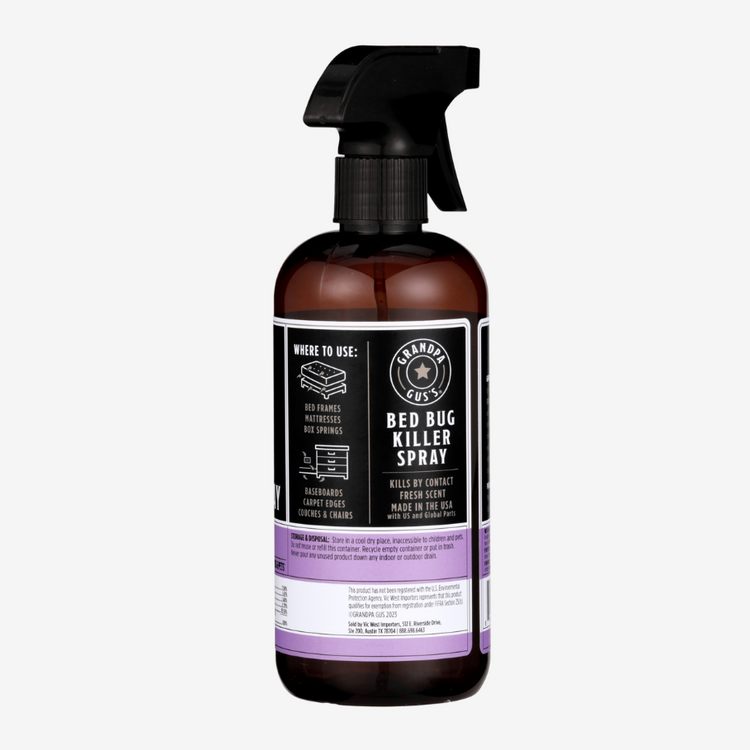 Brown spray bottle with black label on a white background