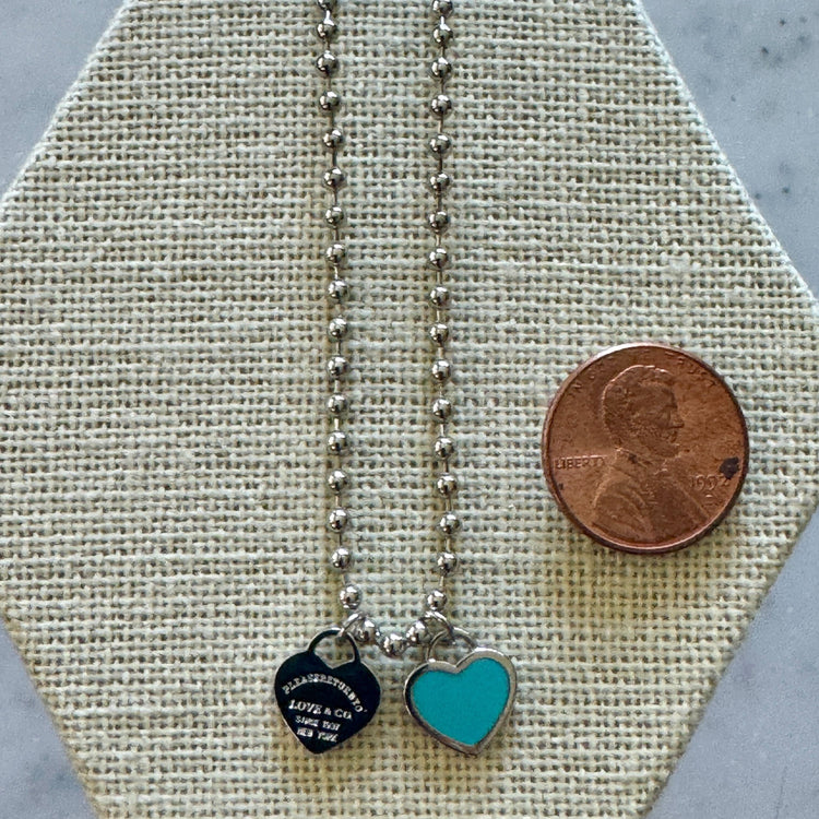 DOUBLE HEARTS ON BALL CHAIN-Silver