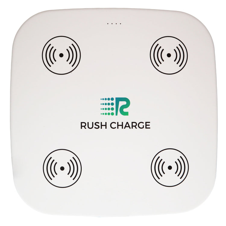 White electronic device with 'Rush Charge' logo on a white background