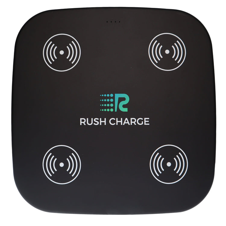 Black square device with 'Rush Charge' logo on a white background