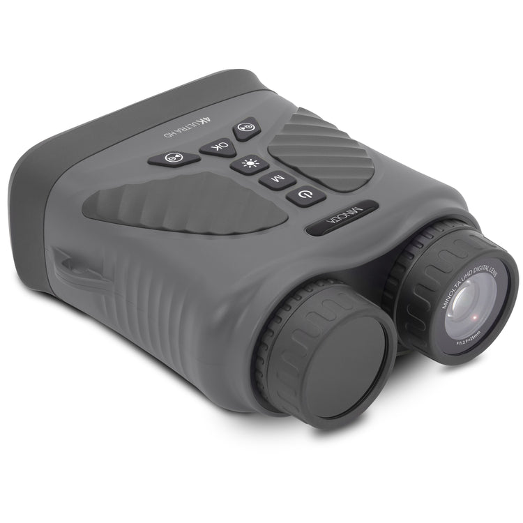 Gray digital night vision device with binoculars on a white background