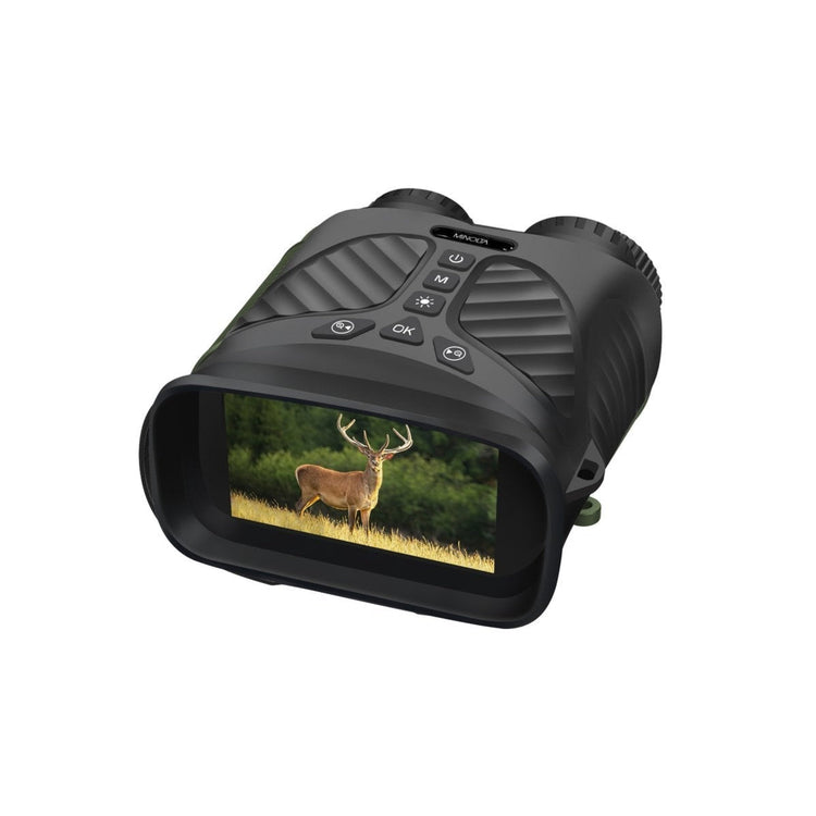 Black rangefinder with screen displaying a deer in a natural setting on a white background