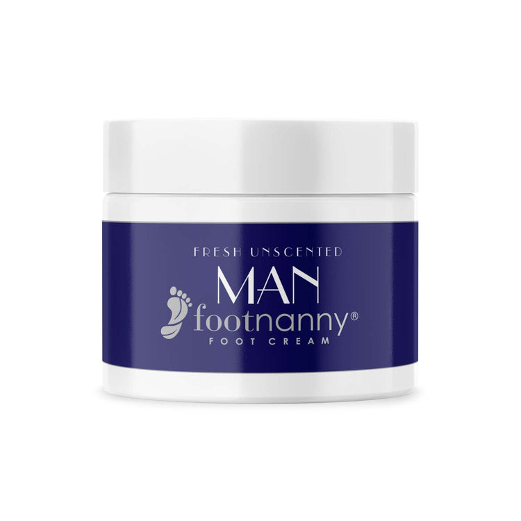 Jar of Man Footnanny foot cream on a white background