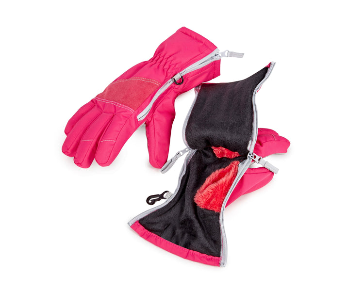 Pink and black gloves with zippers on a white background