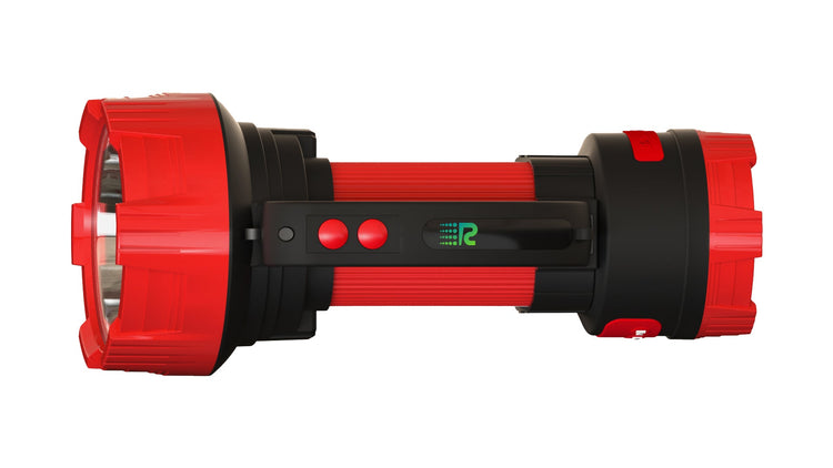 Red and black flashlight on a white background