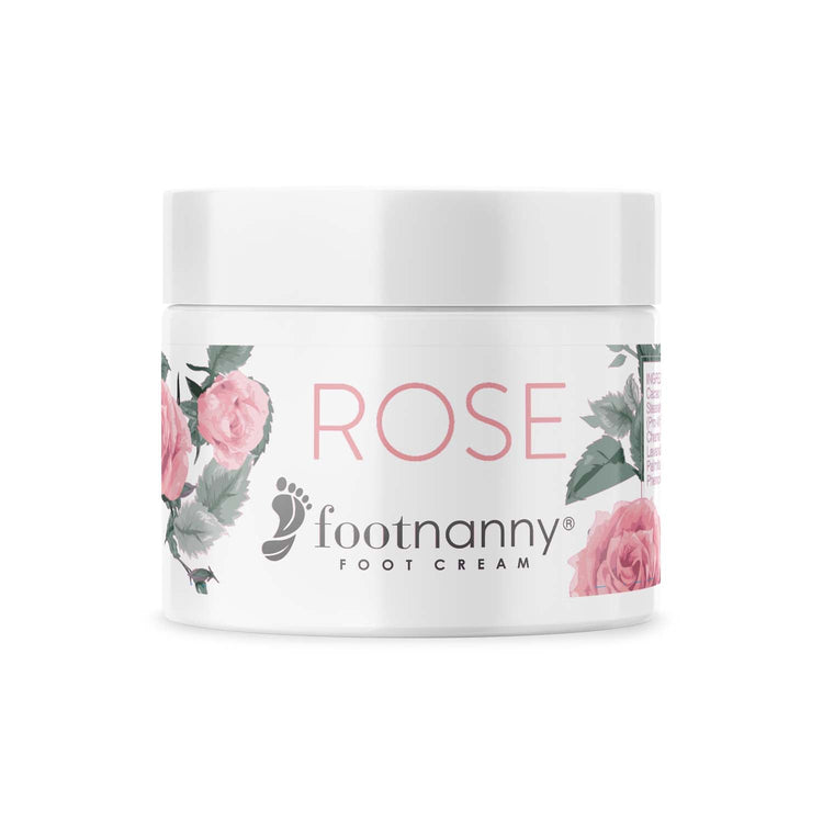 Footnanny Rose foot cream jar with floral design on a white background