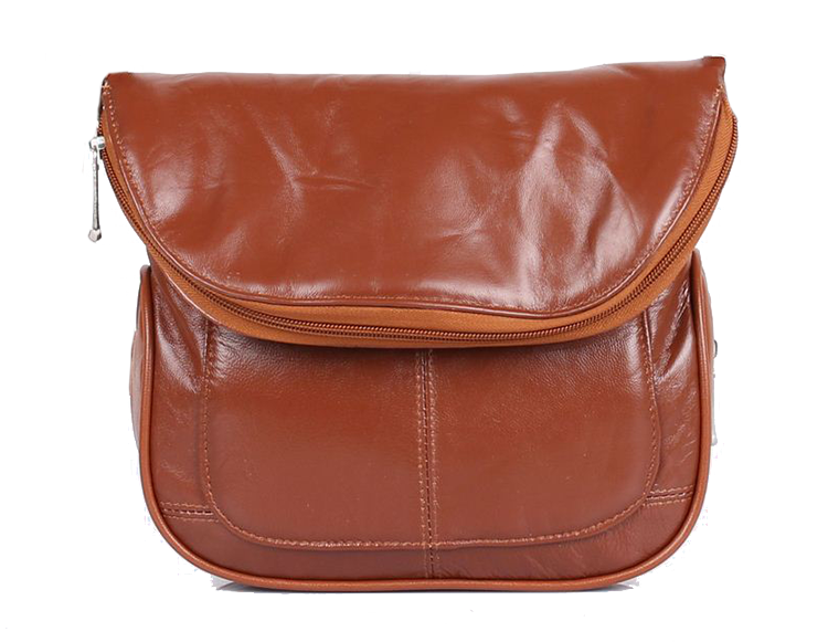Brown leather bag on a white background