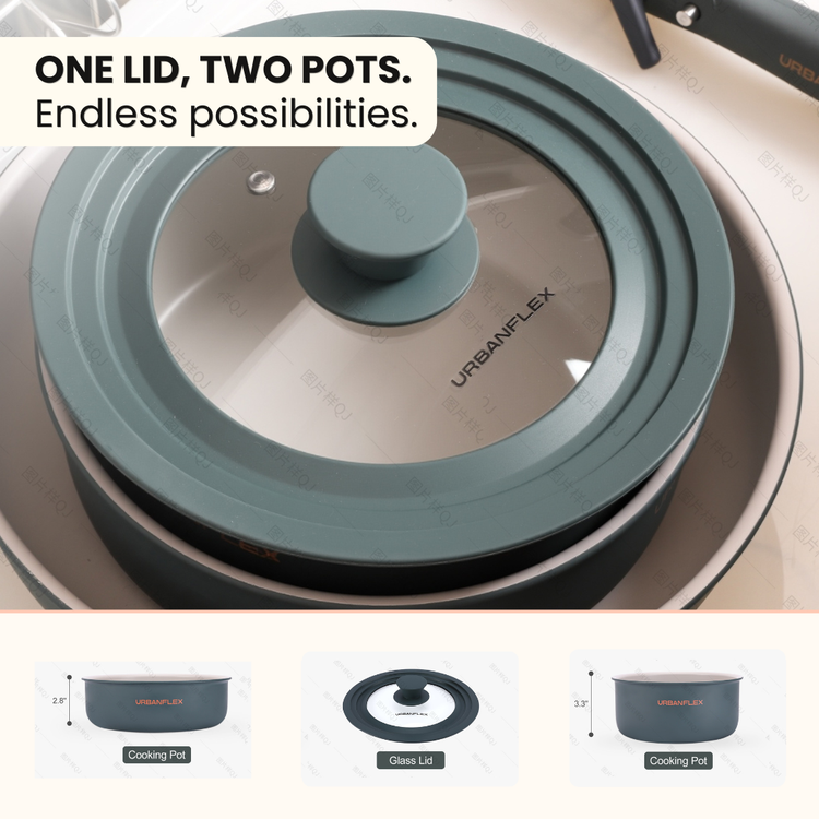 Ulanfex pot lid with text 'One Lid, Two Pots. Endless possibilities.' and product illustrations.