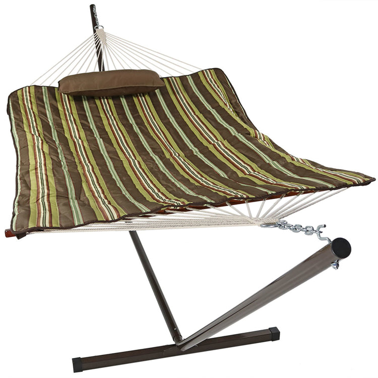 Sunnydaze Rope Hammock with 12-Foot Stand - Pad & Pillow