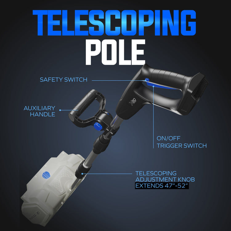 Telescoping pole with labeled parts on a dark background
