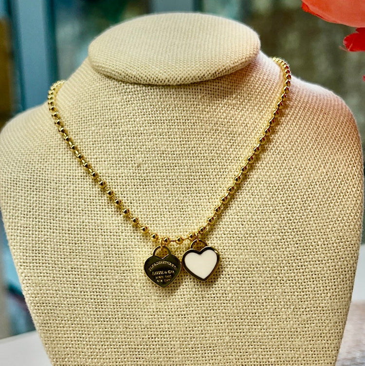 DOUBLE HEARTS ON BALL CHAIN-Gold