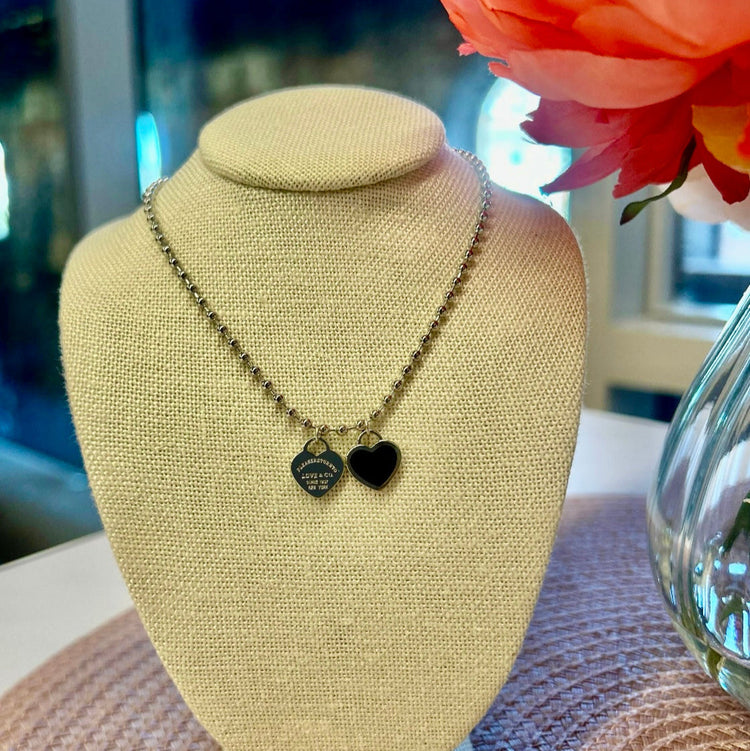 DOUBLE HEARTS ON BALL CHAIN-Silver