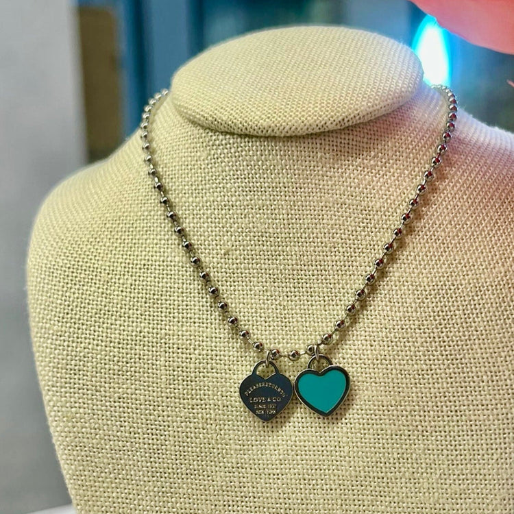 DOUBLE HEARTS ON BALL CHAIN-Silver
