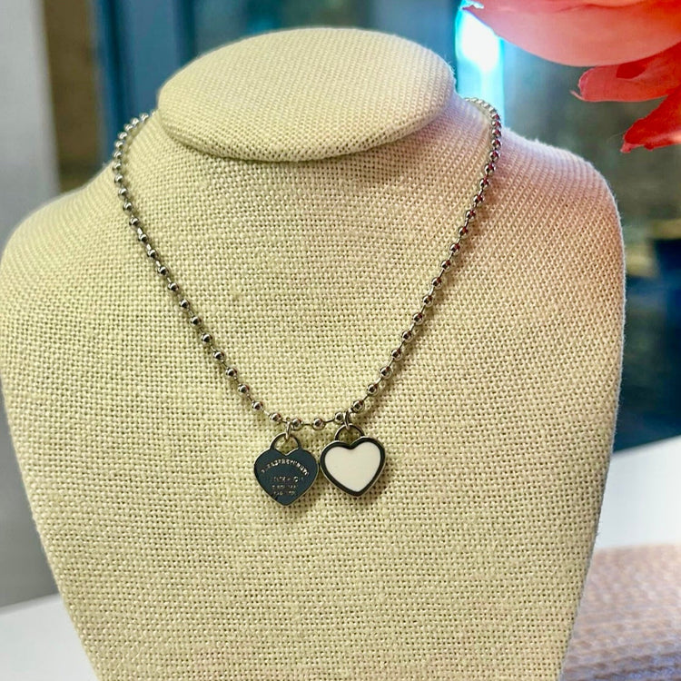 DOUBLE HEARTS ON BALL CHAIN-Silver