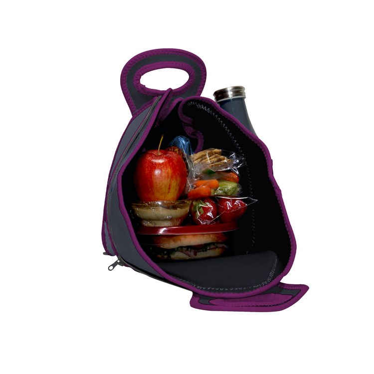 2-in-1 DRINX Lunch Bag + Placemat - Charcoal Gray / Purple