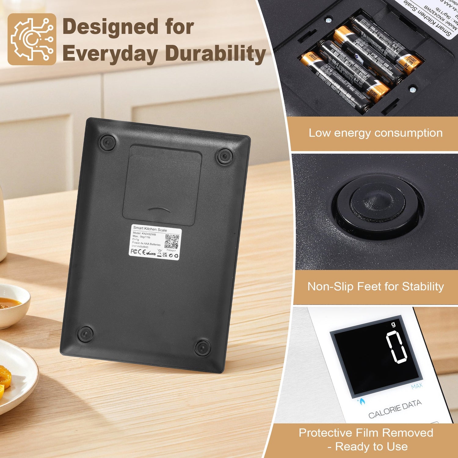 Black electronic device with features highlighted on a wooden surface