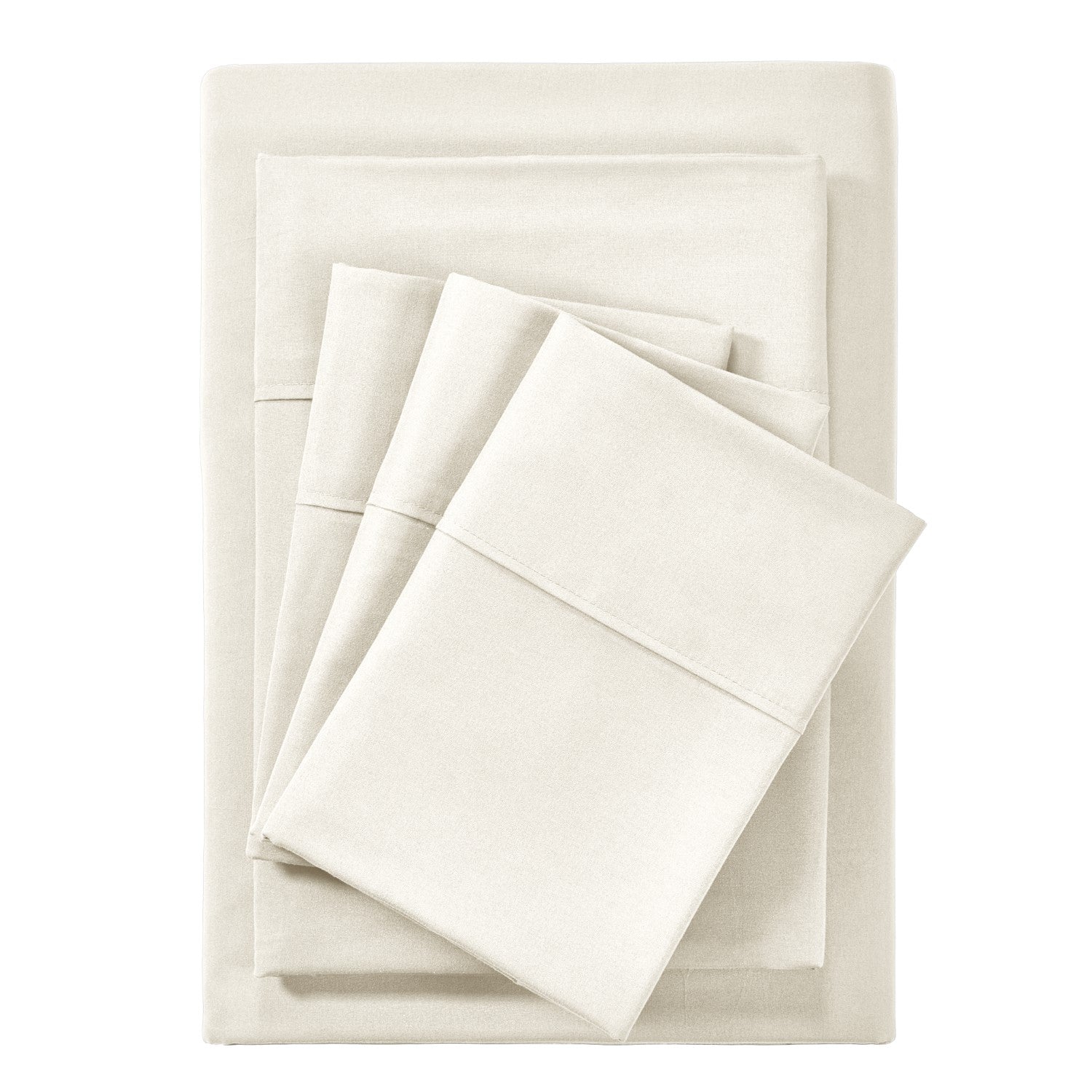 Set of white folded bed sheets on a white background