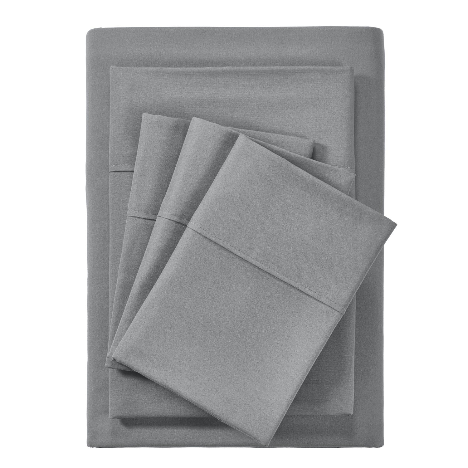 Gray bed sheet set on a white background