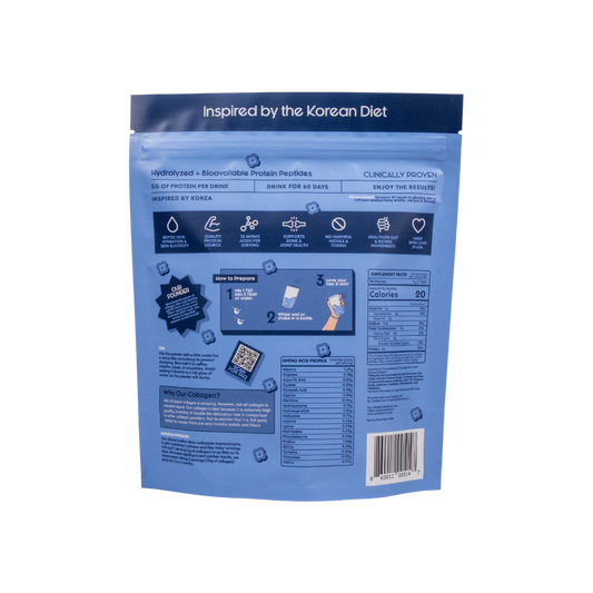 Blue package of Crushed Tonic Grass-Fed Collagen on a white background