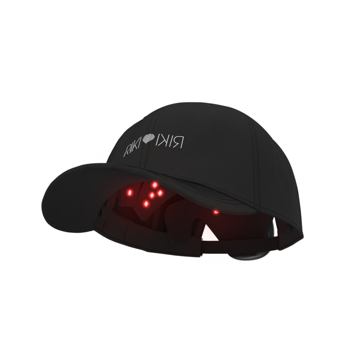 Black cap with LED lights on a white background