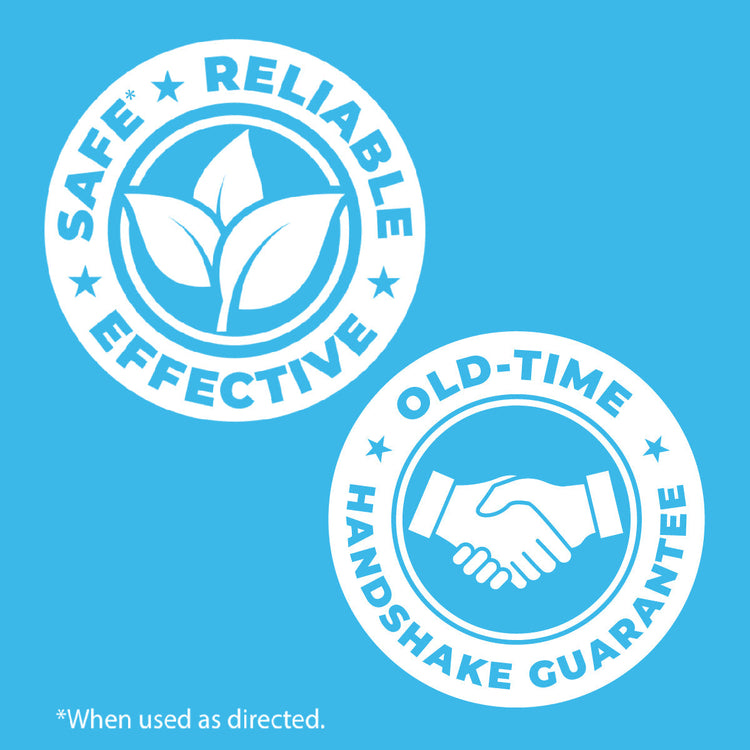 Two circular logos on a blue background with text and icons.