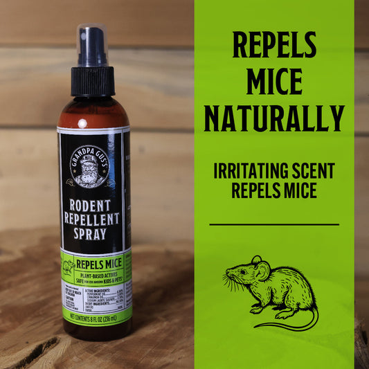 Bottle of Grandpa Gus' Rodent Repellent Spray on a white background