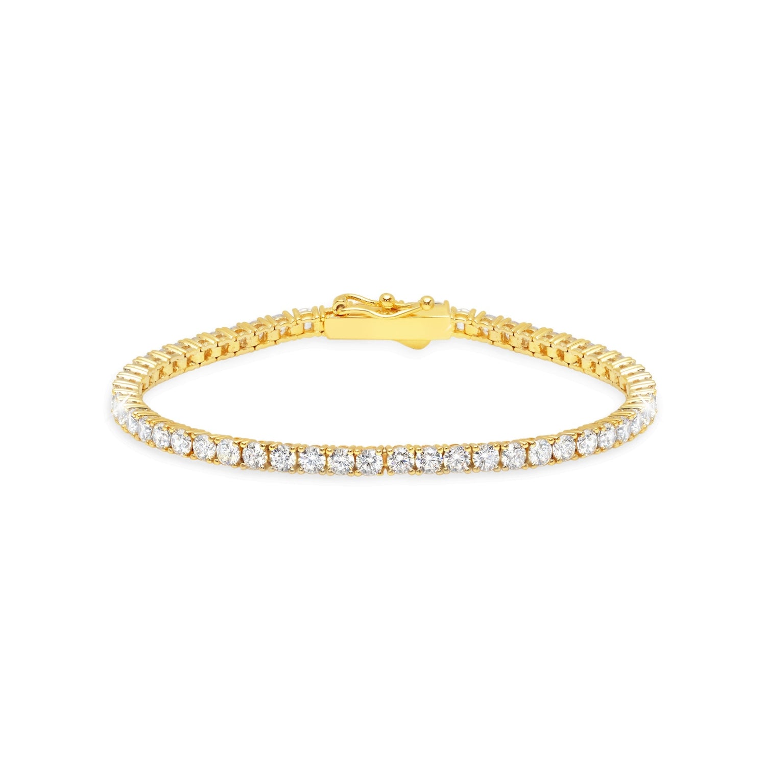 Gold bracelet with clear stones on a white background