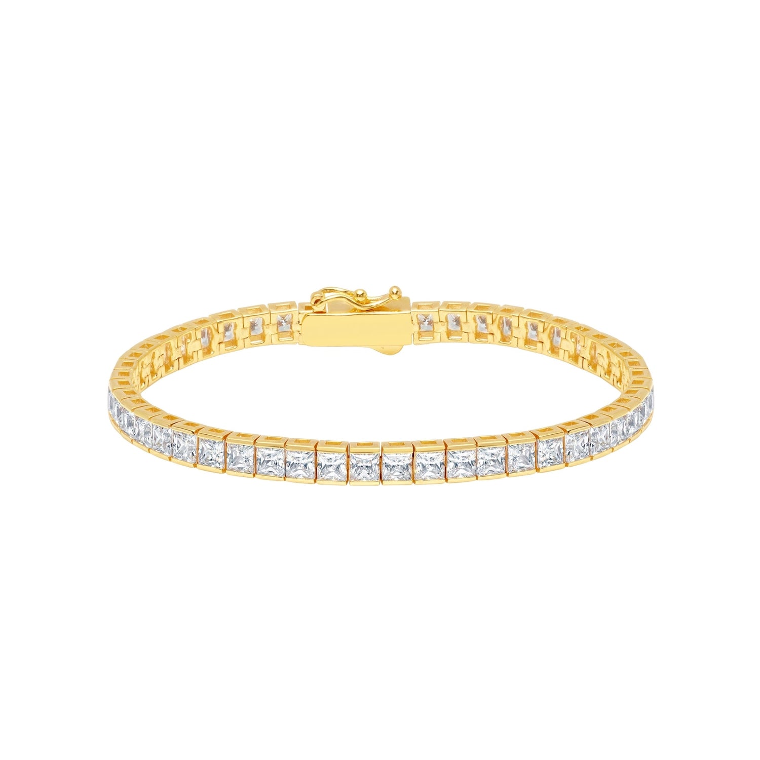 Gold bracelet with diamond accents on a white background