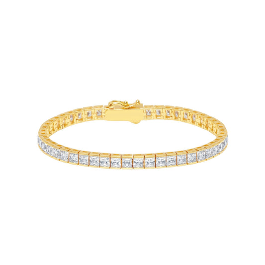 Gold bracelet with diamond accents on a white background