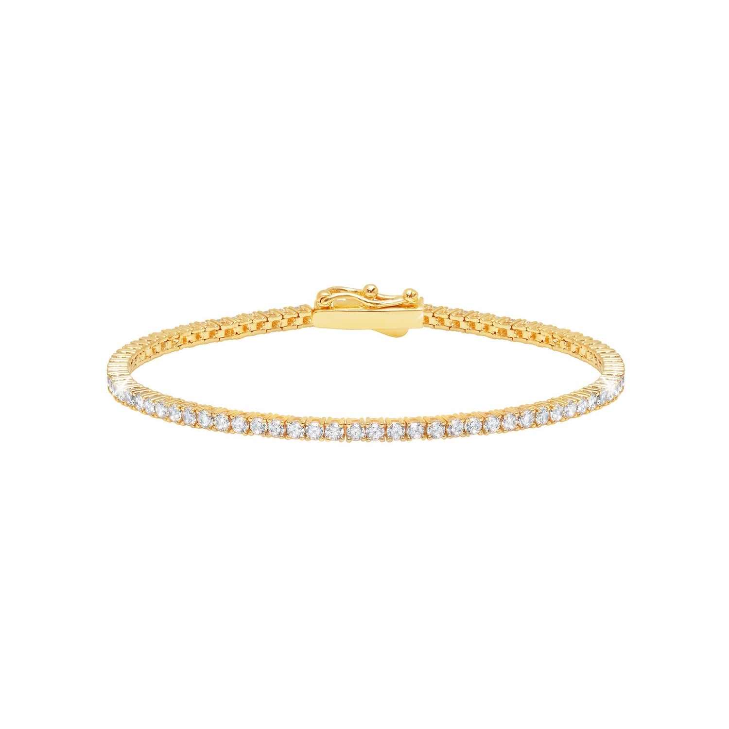 Gold bracelet with clear stones on a white background