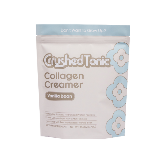 Packaging of Crushed Tonic Collagen Creamer Vanilla Bean on a white background